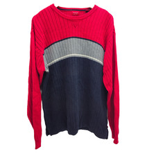 Arrow Men's Colorblock Ribbed Sweater Pullover Red Gray Navy Blue Size Large