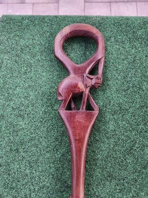 Arfican Wooden Hand Carved Walking Cane Stick Elephant Handle  Face 36  Tall