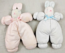 2 VINTAGE PLUSH 12 IN PASTEL SEERSUCKER PINK BLUE BUNNIES LOVEYS 12"