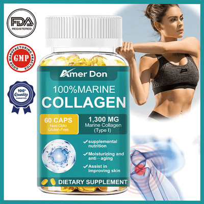 Marine Collagen Softgels Hydrolyzed Type I 1300mg Wild Caught Fish Peptides