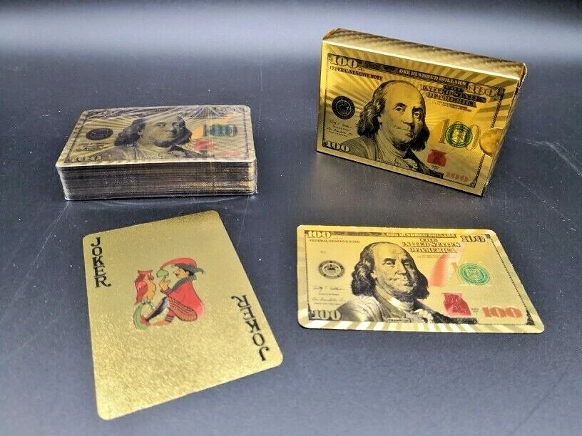 1 Deck US$100 Poker Playing Card Toy Bill 24K Gold Foil Plating Game Plastic US - Image 3 of 3