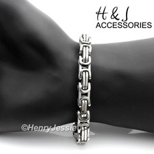 7"-11"MEN 316L Stainless Steel WIDE 9mm Silver Byzantine Box Link Chain Bracelet