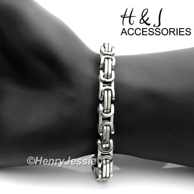 7''-11''MEN 316L Stainless Steel WIDE 9mm Silver Byzantine Box Link Chain Bracelet