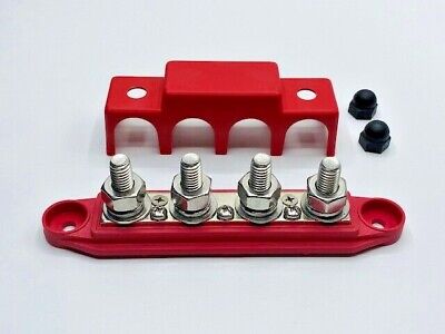 4 Way Terminal Junction Block Busbar 5/16" 250 amp 12v with Cover - Red