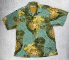 TOMMY BAHAMA Shirt Men's Small Hawaiian Floral Print Ribbed Silk Blend Camp