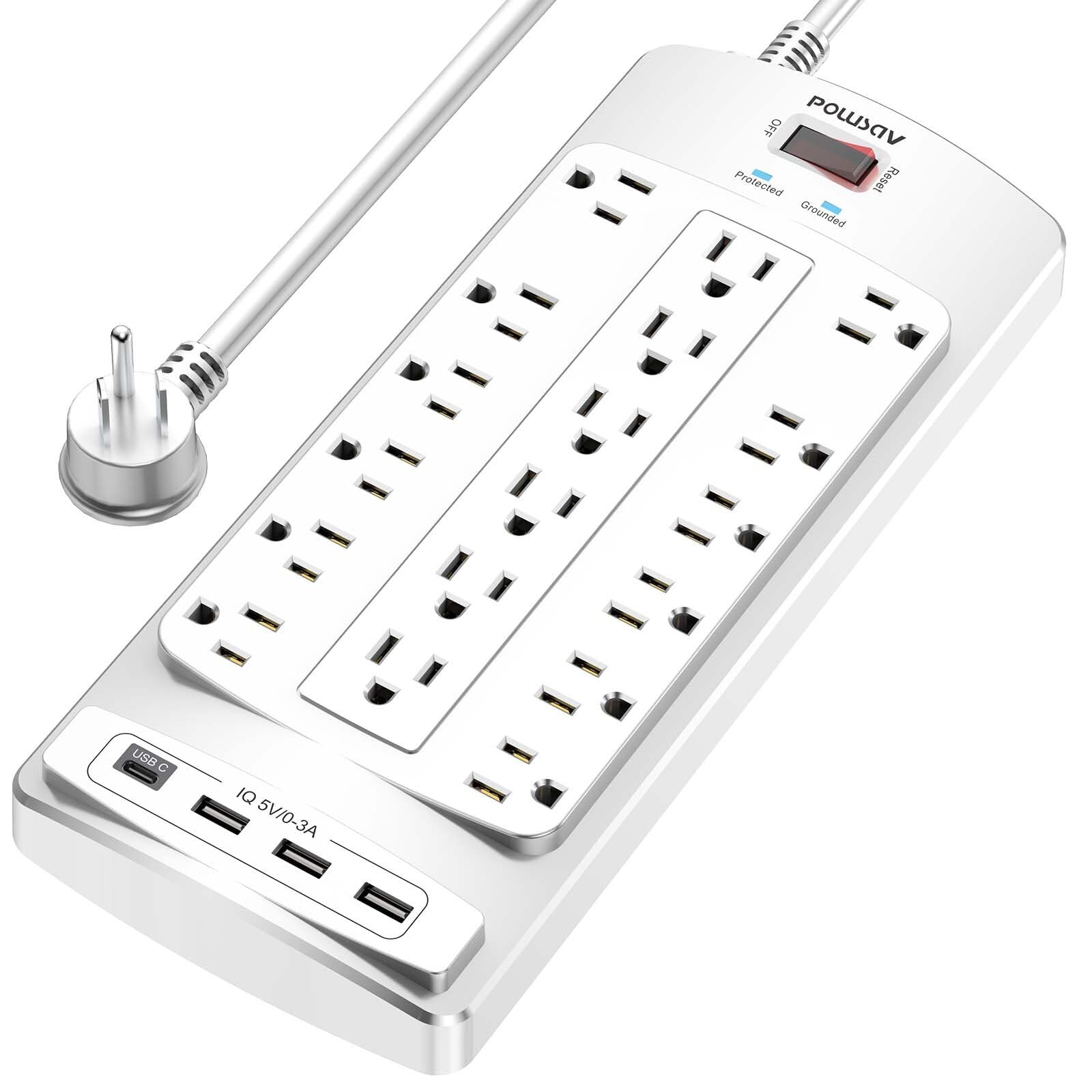 18 Outlets Surge Protector Power Strip - 6 Feet Flat Plug Heavy Duty Extensio...