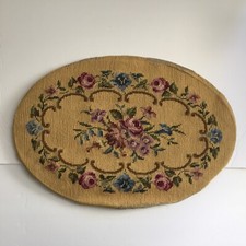 Handmade Needlepoint Tapestry - Oval Shape Floral Blue, Purple, Pink