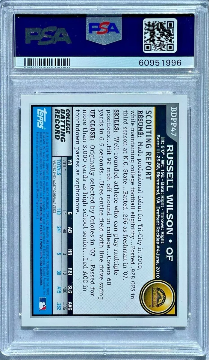 2010 Bowman Baseball Draft Picks Rookie Russell Wilson BDPP47 PSA