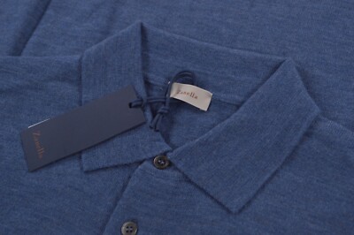 Zanella NWT Merino Wool Collared Polo Sweater Size XL in Solid Blue