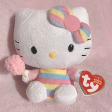 Ty Beanie Baby 💜 HELLO KITTY COTTON CANDY 6" STUFFED PLUSH New MWMT's