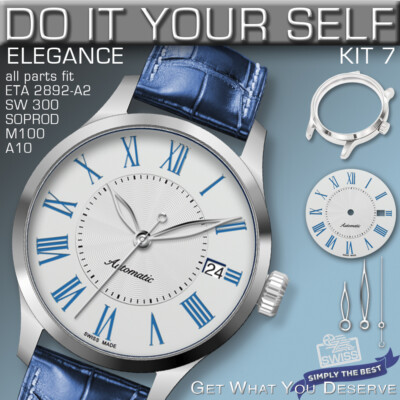  DO IT YOURSELF KIT 7: ELEGANCE CASE 34MM,  DIAL, HANDS, fit ETA 2892-A2, SW300