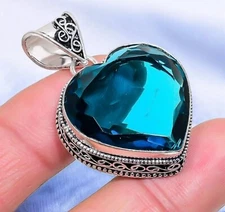 London Blue Topaz  Heart gemstone handmade 925 sterling silver jewelry pendant