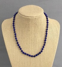 VTG Lapis Lazuli 6mm Knotted Bead Necklace 14k Yellow Gold Clasp, 15in , 11.65g