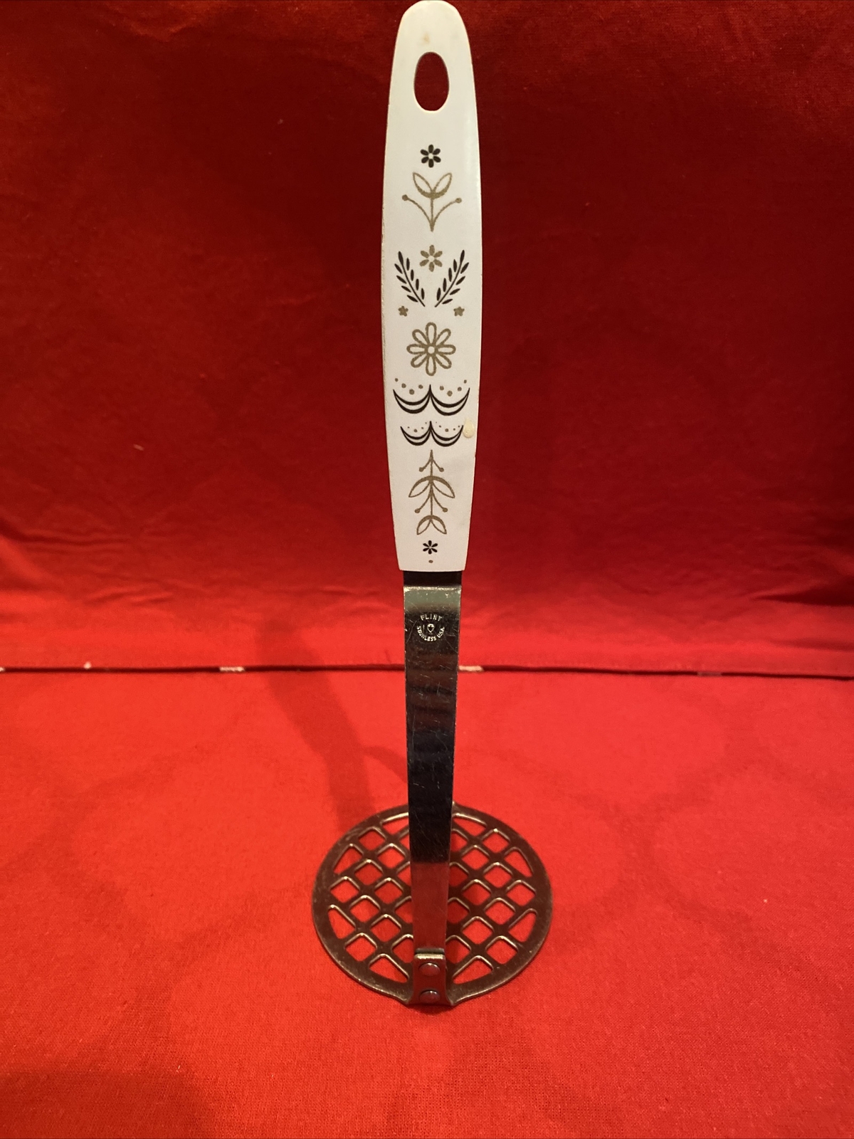 Vintage Flint Arrowhead Potato Masher 10" Wheat Harvest Stainless Steel