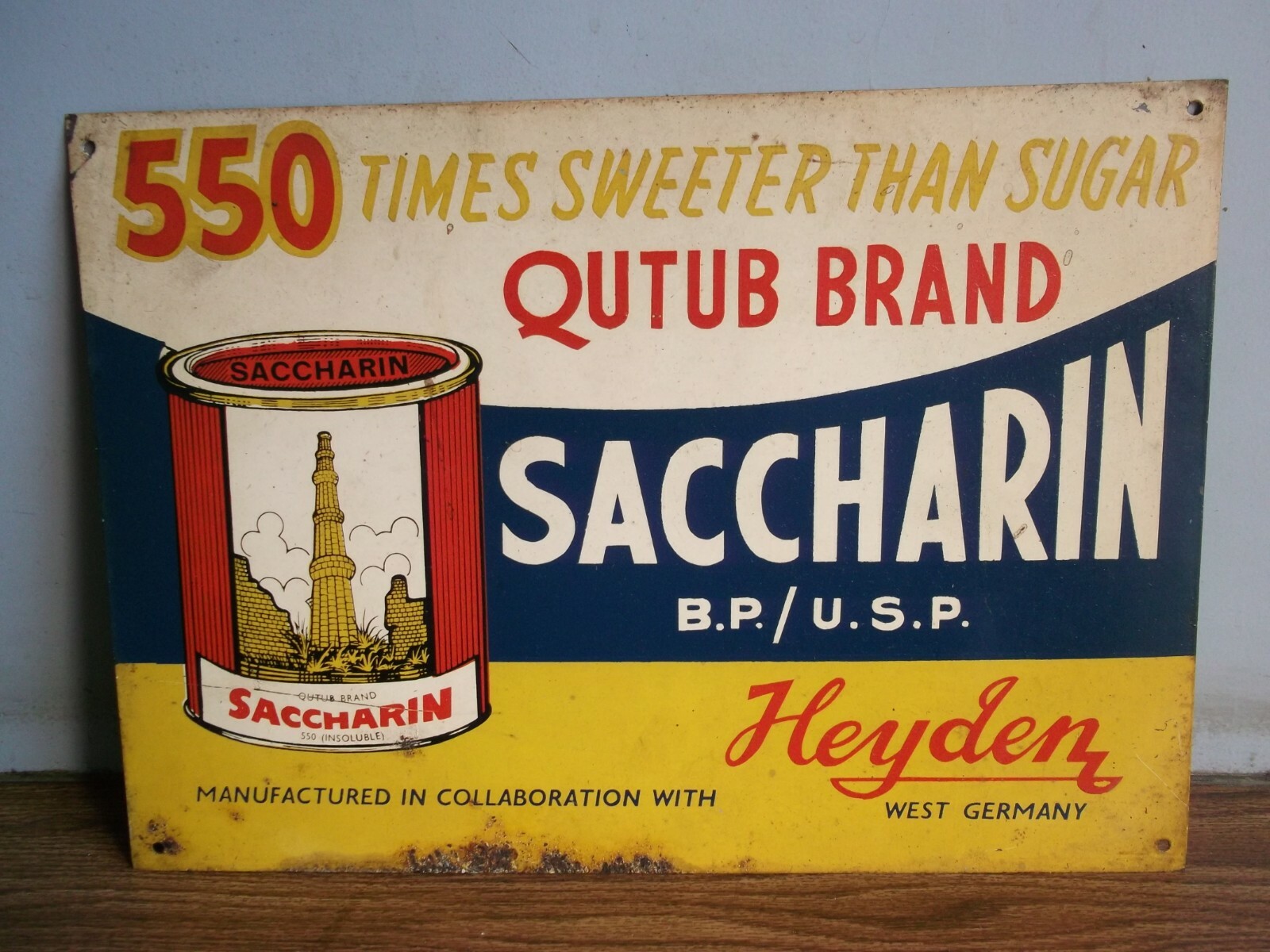 Rare vintage "SACCHARIN 550" artificial sugar advertising tin sign of