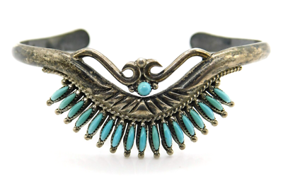Native American Zuni NF Haskie 925 Sterling Turquoise Needlepoint