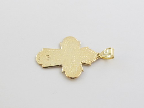 14k Yellow Gold 4 Way Cruciform Blessed Saints Cross Pendant - Picture 5 of 6