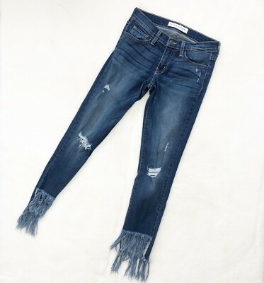 FLYING MONKEY Sz 25 Platinum Distressed Frayed Step Hem Stone Wash Crop Jeans