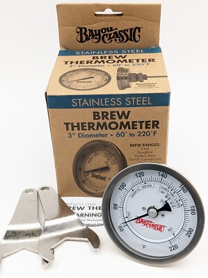 Bayou Classic 3'' 60-220° Stainless Steel Brew Thermometer Bulkhead Mount 