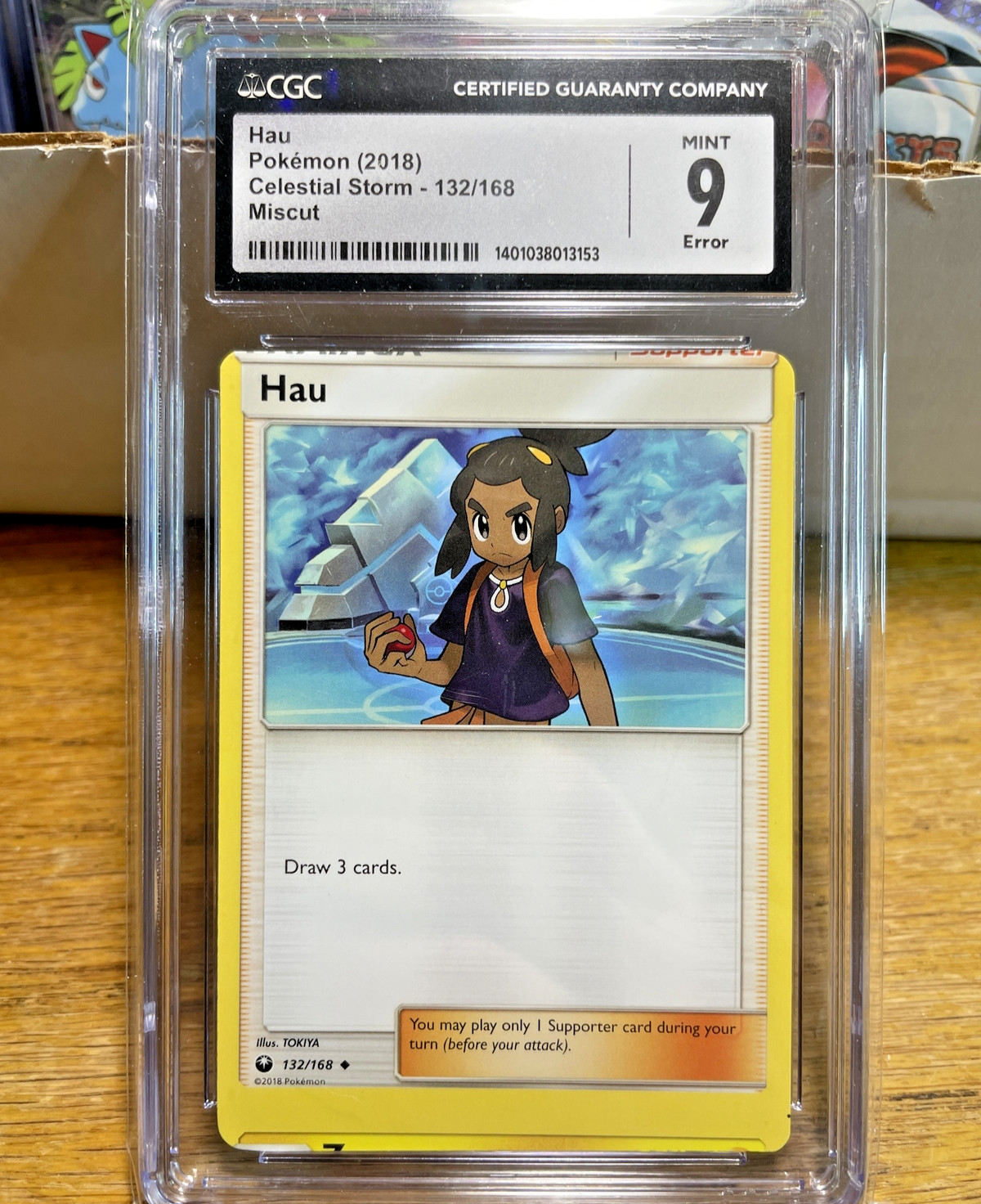 CGC 9 MINT Hau 132/168 ERROR MISCUT Celestial Storm Pokemon Card 153