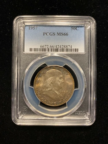 1957 P Franklin Silver Half Dollar 50c PCGS MS66 Old Gem
