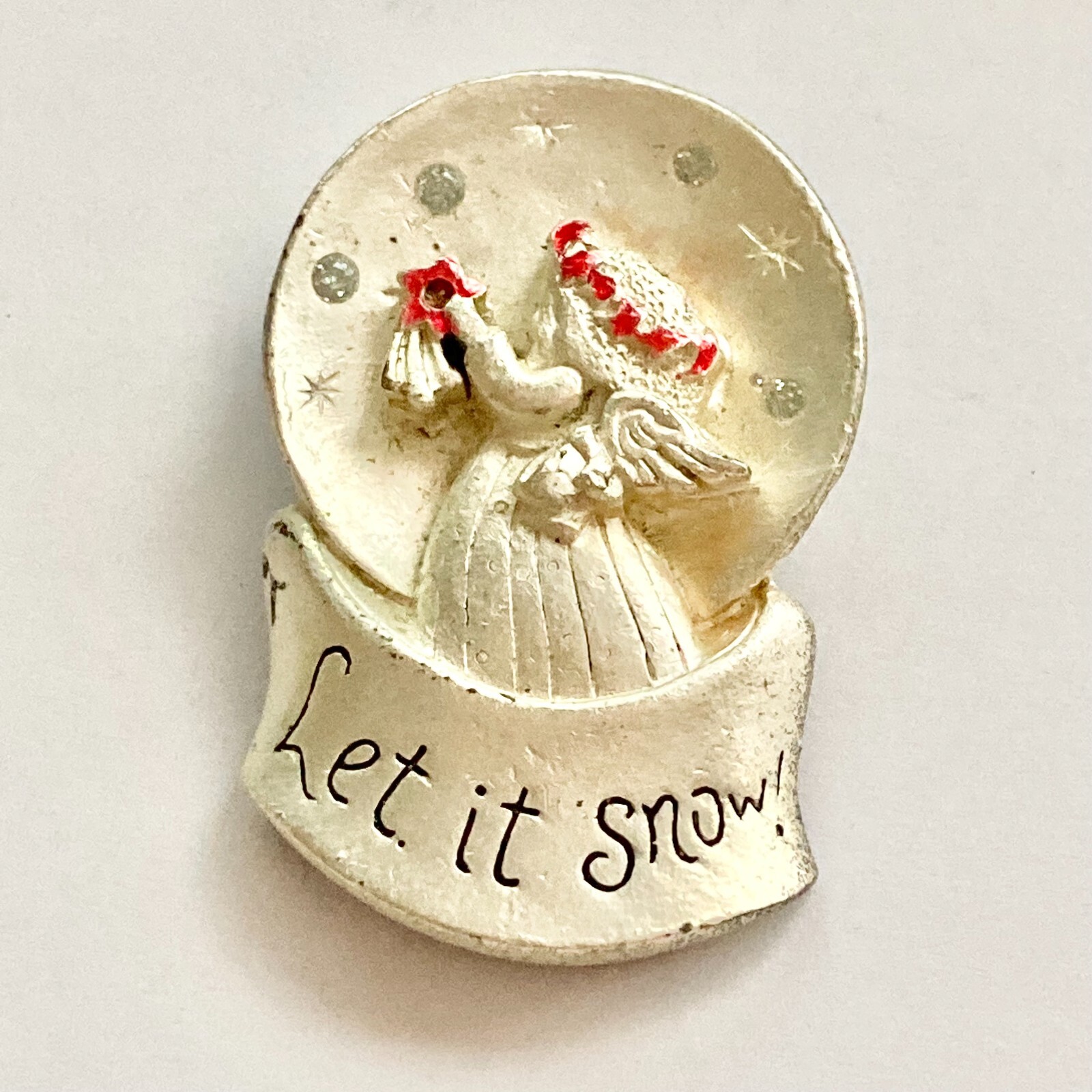 Vintage Christmas Angel Brooch Pin Brushed Silver Tone Peace Star Let