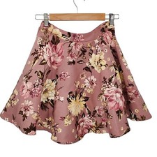 Womens Y2K Mini Flare Skirt Size 1 Pink Floral Cottagecore Fairy Dainty Coquette