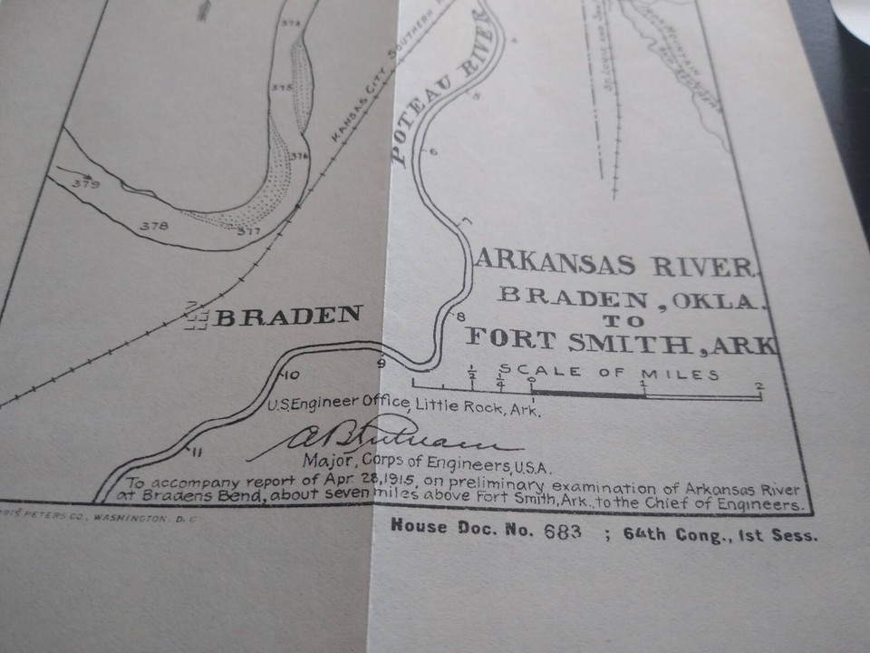 1915 AR River Braden OK to Fort Smith AR Poteau Army Engineering Sketch