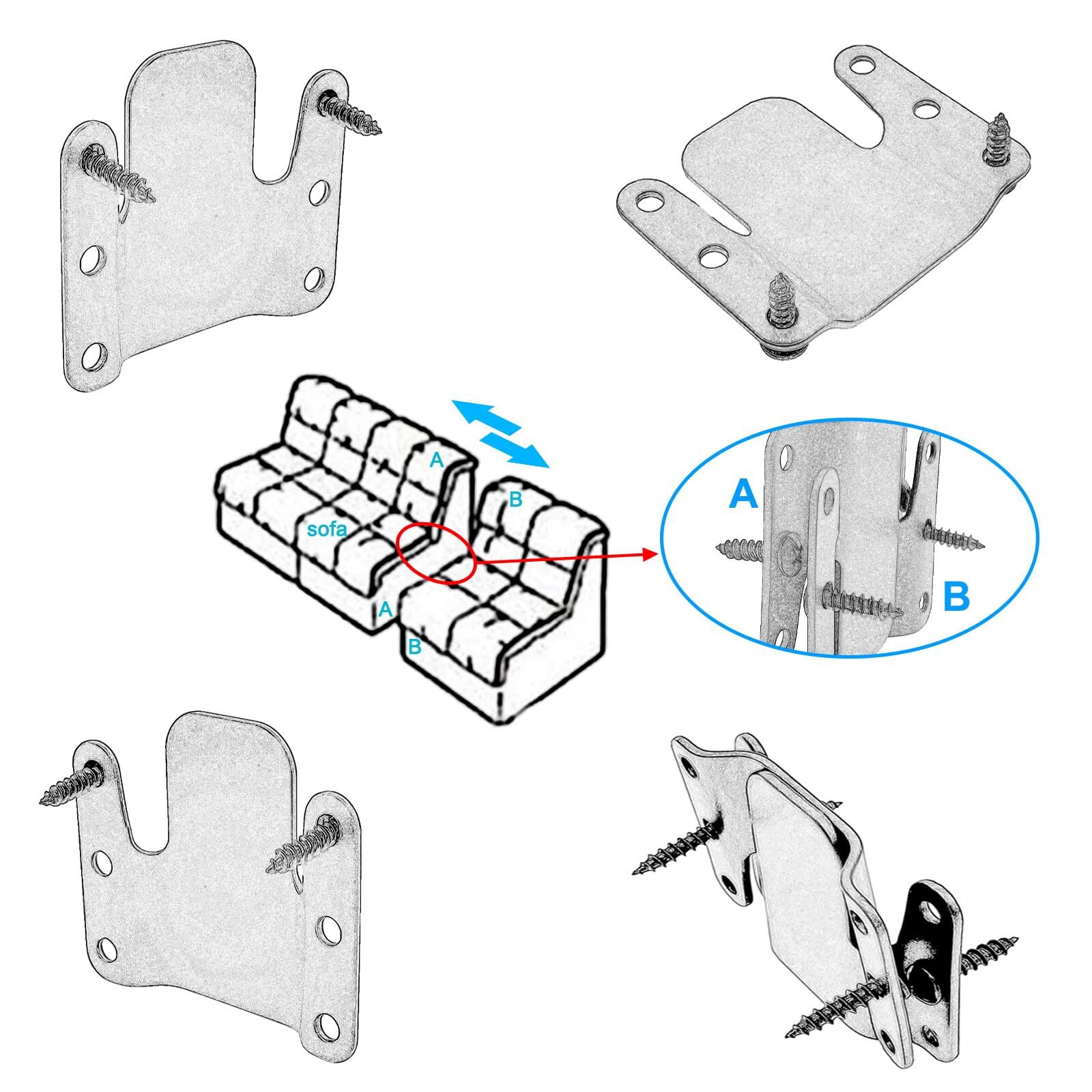 Sectional Couch Metal Connectors4 Pcs Universal Sofa Interlocking Furniture C...