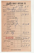 1968 RECEIPT INVOICE PEPSI COLA QUINCY BOTTLING COMPANY - ILLINOIS - #1