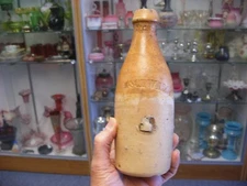 Antique Vtg 1870's Clay Stoneware Beer Bottle R Schwalbach Brewery Newburg WI