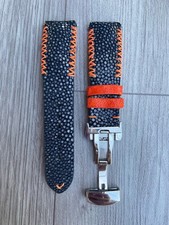 Size 20mm/18mm, Handmade Black Stingray Leather Watch Strap Band, Custom Strap