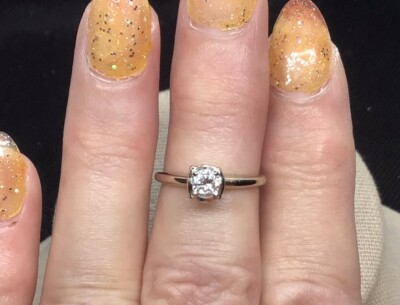 Vintage 14K White Gold Diamond Solitaire Ring Sz 5.25 ETDW .23CT JJ363