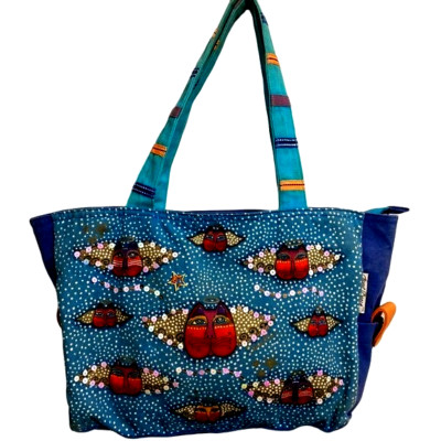 Laurel Burch Bag Purse Handbag Vintage Blue Cat Angel Cherub Tote Beach NWT/FOB