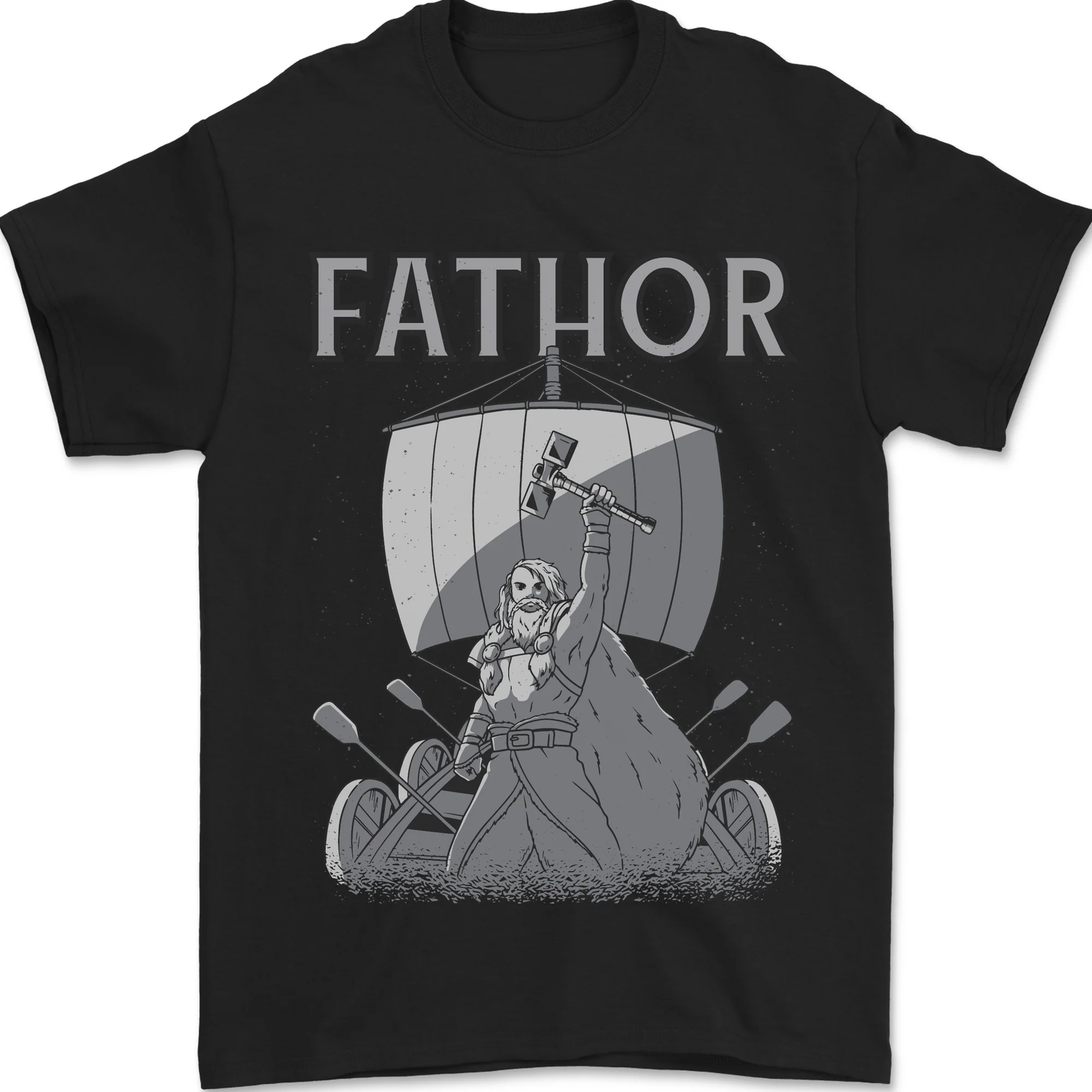 Fathor Funny Fathers Day Viking Ship Mens T-Shirt 100% Cotton
