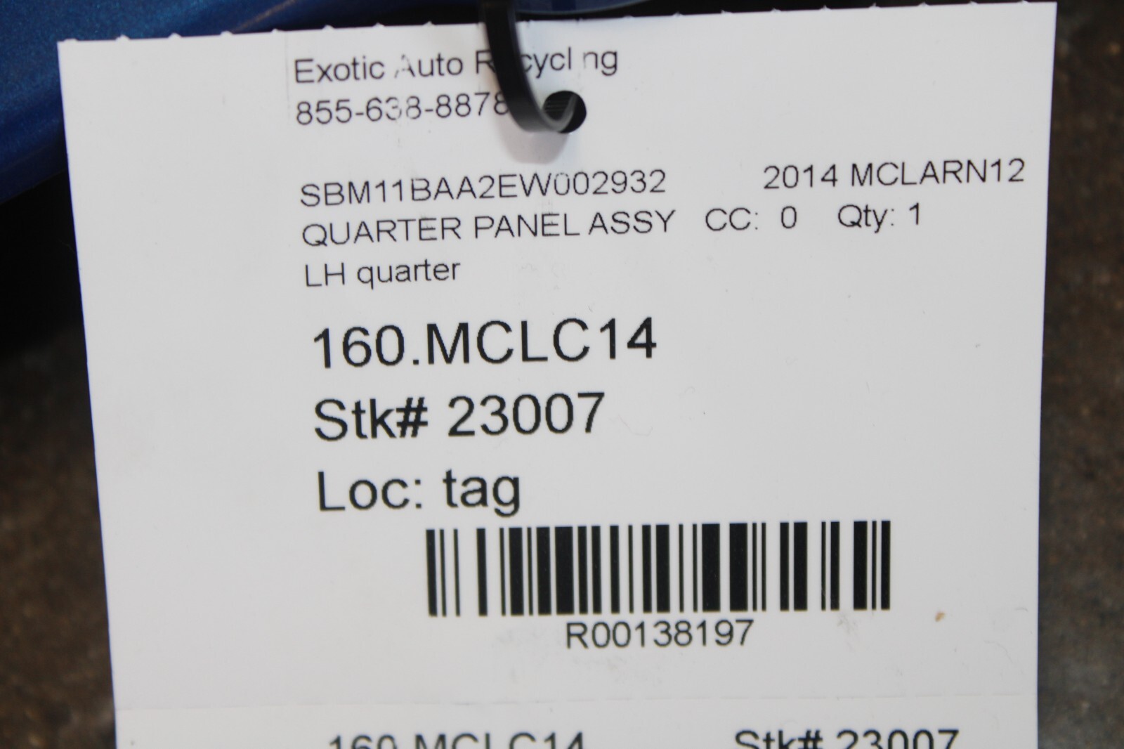 McLaren MP4-12C Spider, LH, Left, Quarter Panel, Blue, Used