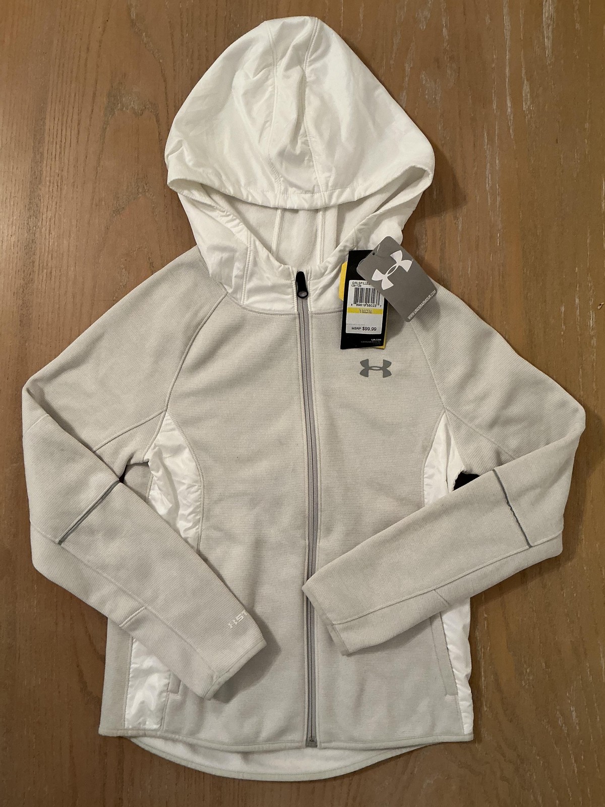 Under Armour Jacket Girls Medium White Gray Storm1 ColdGear 