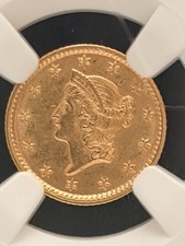 NGC AU58 1854 LIBERTY HEAD GOLD DOLLAR $1 TYPE 1 COIN LOOKS UNC