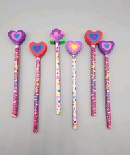 Vtg 90s Lisa Frank 6 Pencil Lot 4 Neon Leopard Lips  2 Heart Large Eraser