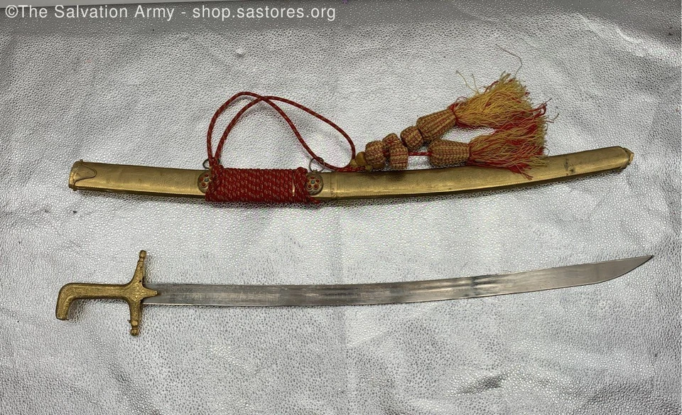 Espada y funda de metal árabe dorado/rojo marcado con borlas Foto 2 de 4