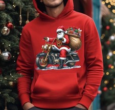 Unisex Christmas Sweatshirt/ Hoodie Santa w/motorbike Gift Holiday Shirt New
