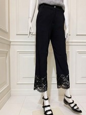 PINKO Black Lace Trim Cropped Pants IT38 US2 Stretch Soft Twill Made in Italy