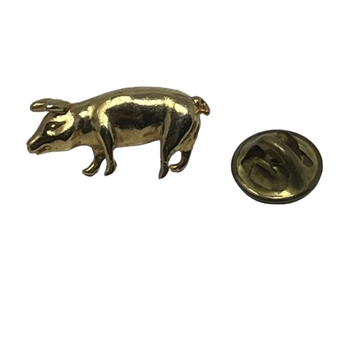 Pig Tie Tack Gold Tone Lapel Hat Barnyard Animal Figural Brooch - Picture 7 of 7
