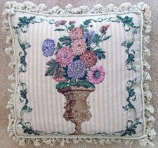 EHI VERY FINE PAIR OF 20" NEEDLEPOINT THROW PILLOWS W/TASSELS FEATHER DOWN