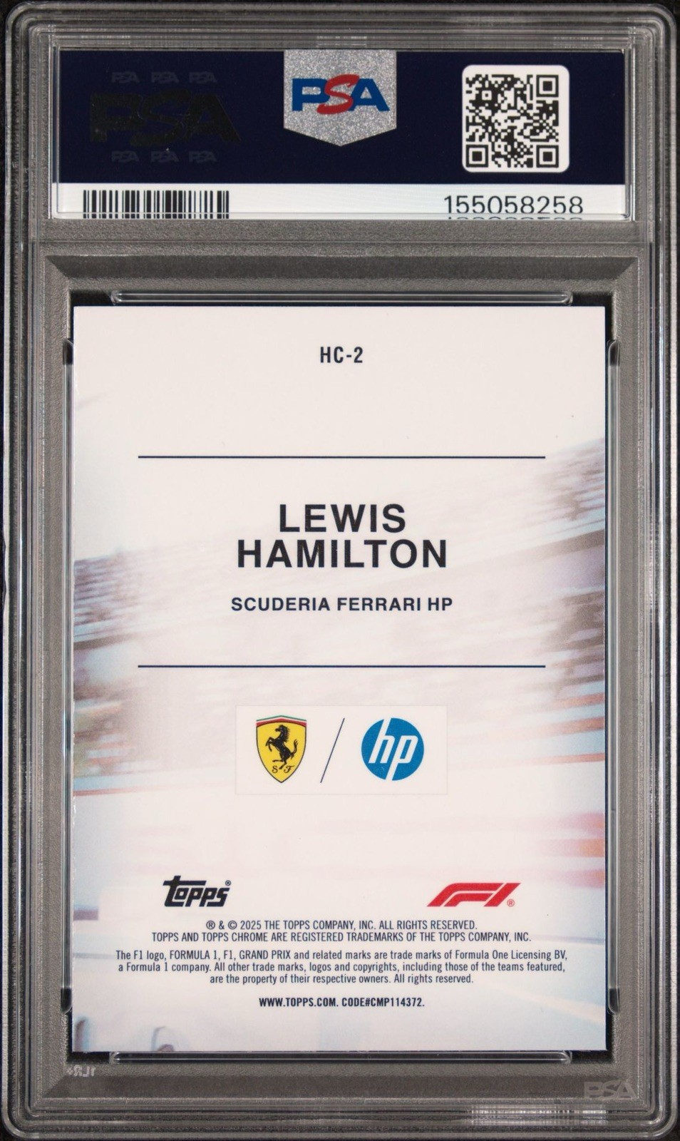 2025 TOPPS CHROME FORMULA 1 HELMET COLLECTION #HC-2 LEWIS HAMILTON PSA 10 view 2
