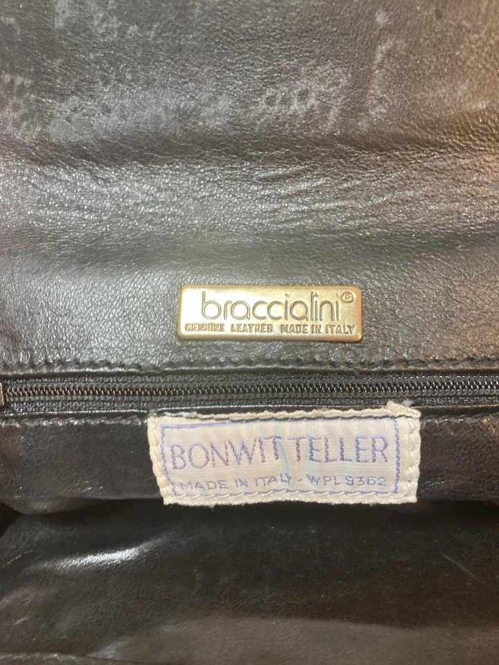 Braccialini BONWIT  TELLER  Brass Crochet Weave Crossbody Bag Blk Leather Italy - Image 4 of 4