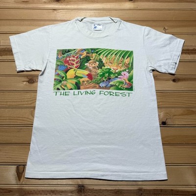 Vintage 90s The Living Forest Rainforest Animals Wildlife T-Shirt USA Made Small