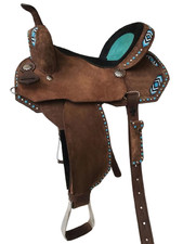 Turquoise Accent Leather Horse Saddle Western Barrel Racing Hand-Tooled Studded
