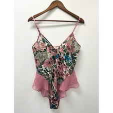 Vintage Victoria's Secret Gold Label Chiffon Floral Ruffle Teddy M
