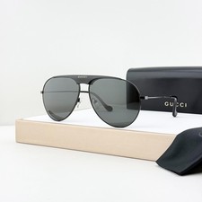 Gucci GG0908S Aviator Sunglasses Black Frame Grey Lens 65-13-145 Men